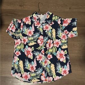 Floral Hawaiian Shirt for Women - Navy and Pink